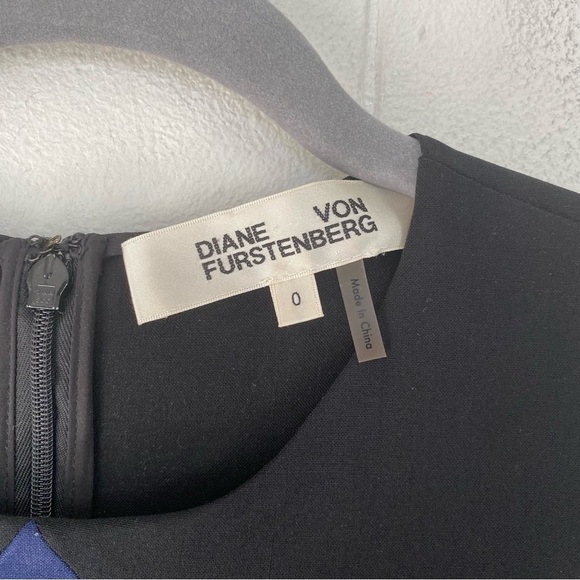 Diane von Furstenberg DVF Midi Dress Women’s 0 Black Blue Wool Sleeveless Sheath - Picture 4 of 16